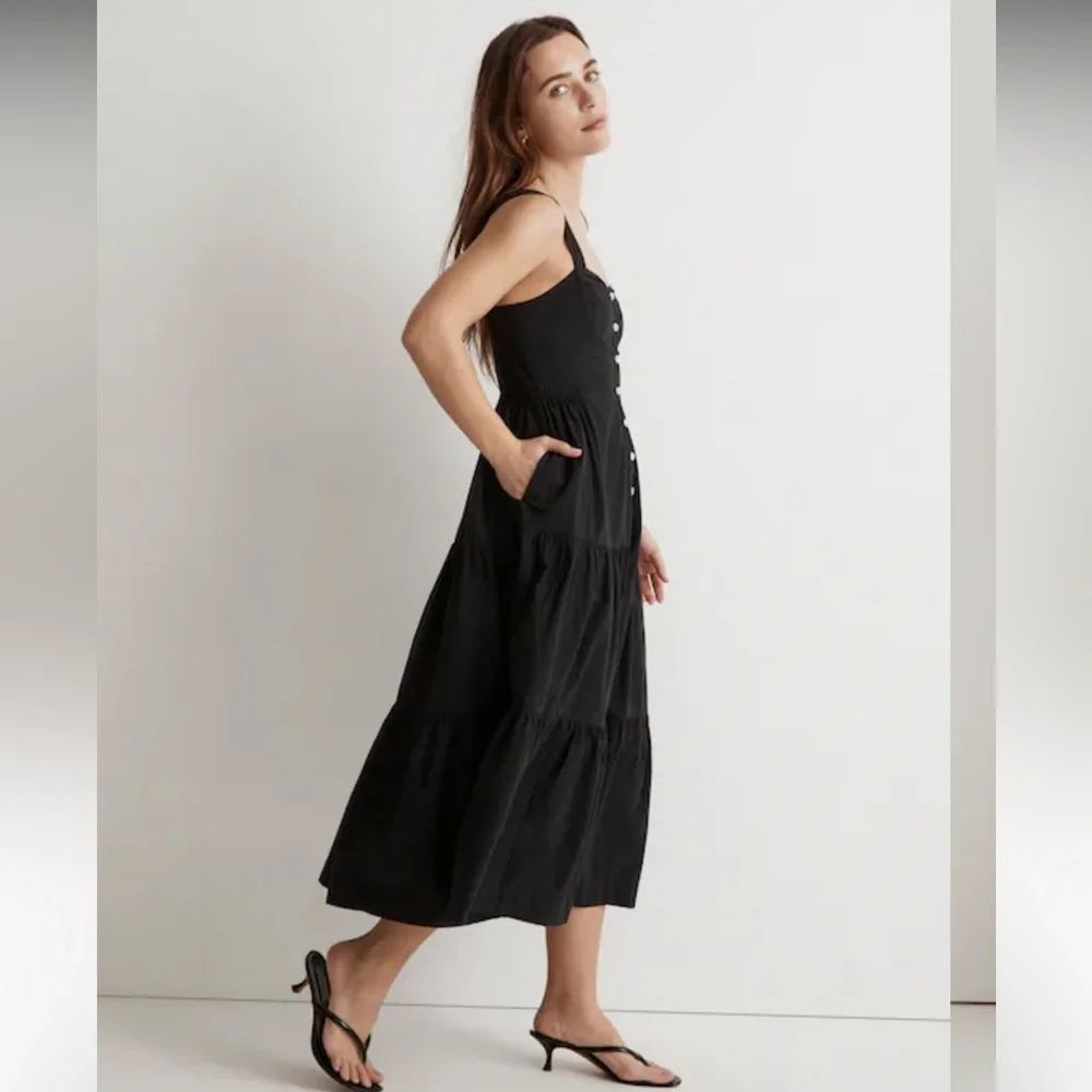 Madewell Button Front Tiered Midi Dress - Picture 2 of 8